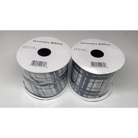 2 Rolls Plaid Craft Wreath 2.5 In x 9 Ft Each Roll Decorative Ribbon Lot - Picture 2 of 3